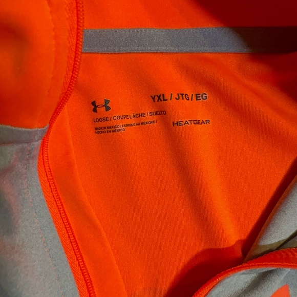 Under Armour Athletic Cold Gear 1/4 Zip Top Youth Large Gray & Orange - Picture 3 of 9